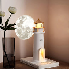 Moon Lighthouse Projector Night Light with Motion Sensor - Rechargeable LED Galaxy Table Lamp, Moon Lamp for Kids, Bedroom, Nursery Decor - Perfect Christmas, Birthday Gift for Boys & Girls
