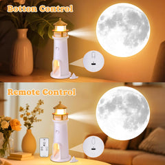Moon Lighthouse Projector Night Light with Motion Sensor - Rechargeable LED Galaxy Table Lamp, Moon Lamp for Kids, Bedroom, Nursery Decor - Perfect Christmas, Birthday Gift for Boys & Girls