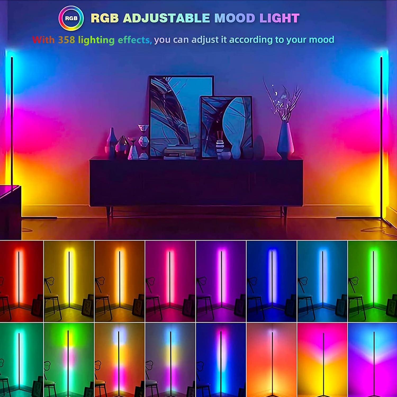 Standing Light Multi Floor Standing Multi Color Corner Neon Lamp with RGB Remote controller ...
